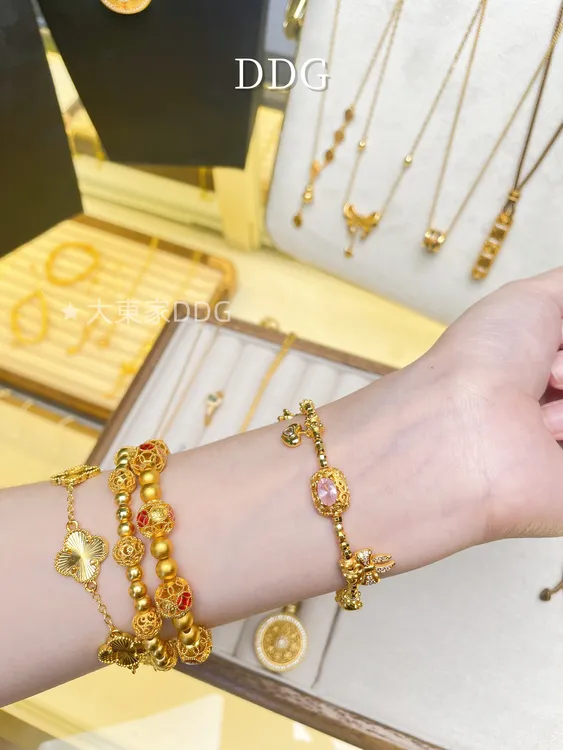 铜合金合成锆石手链 【DDG】民族小熊珠珠吊坠蝴蝶手链精致高级金女