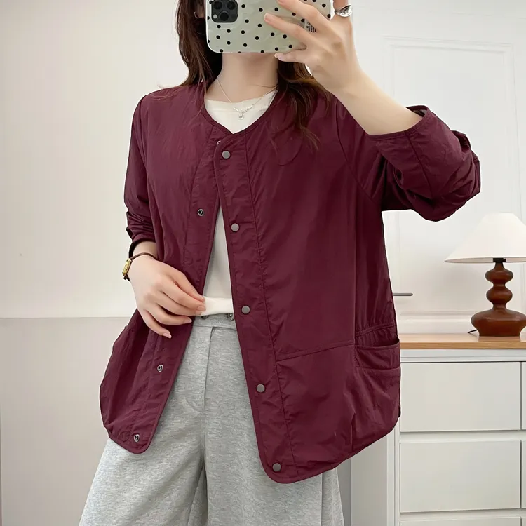 大码胖mm圆领薄款外套女秋季新款宽松休闲显瘦短款棒球服夹克上衣