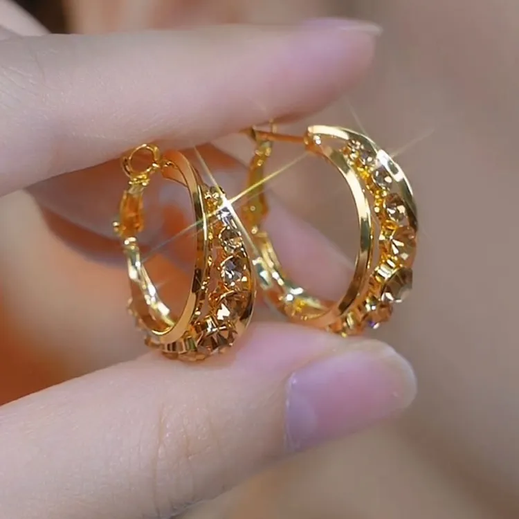 925银耳饰 DY奢百搭高级感美拉德咖色镶钻圈圈耳环小众独特设计秋