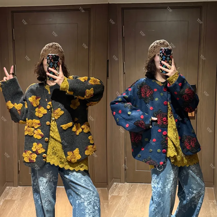 YDFSTUDIO小众【繁花暖秋】欧货高品重工立体花朵设计时尚高奢外套