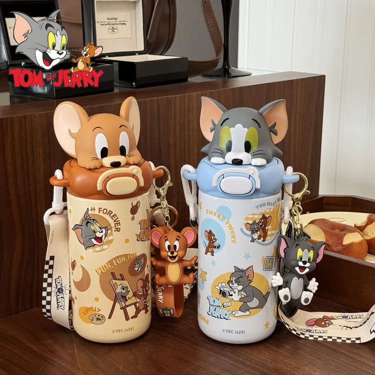 猫和老鼠卡通保温杯学生上学专用便携吸管水杯情侣可爱高颜值杯子