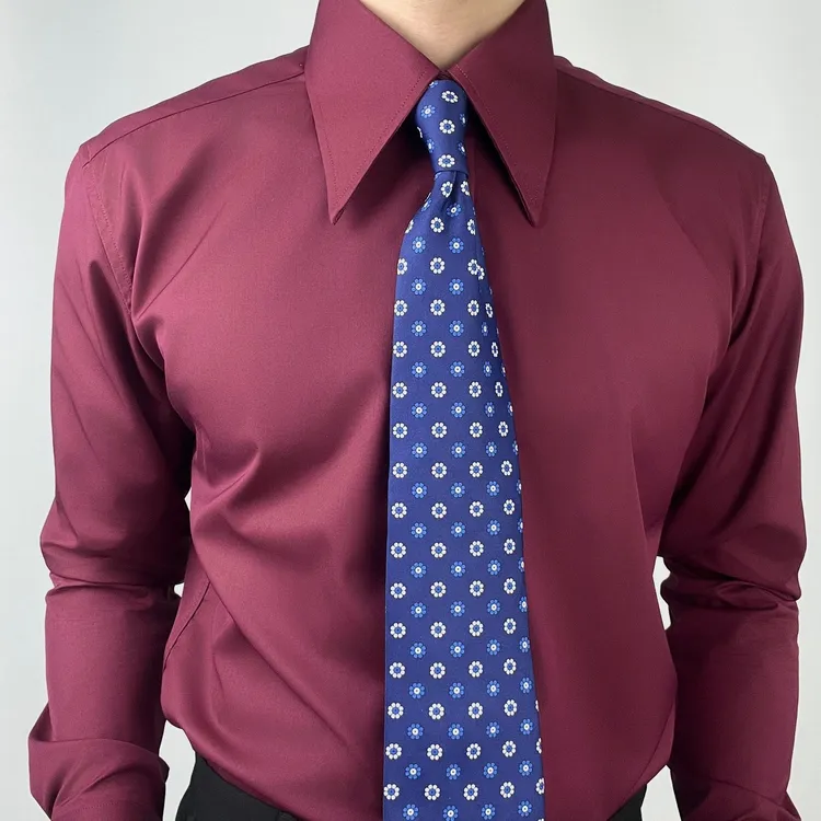 男女士酒红色衬衫衬衣意式尖领长袖商务正装婚礼宴会礼服新郎伴郎