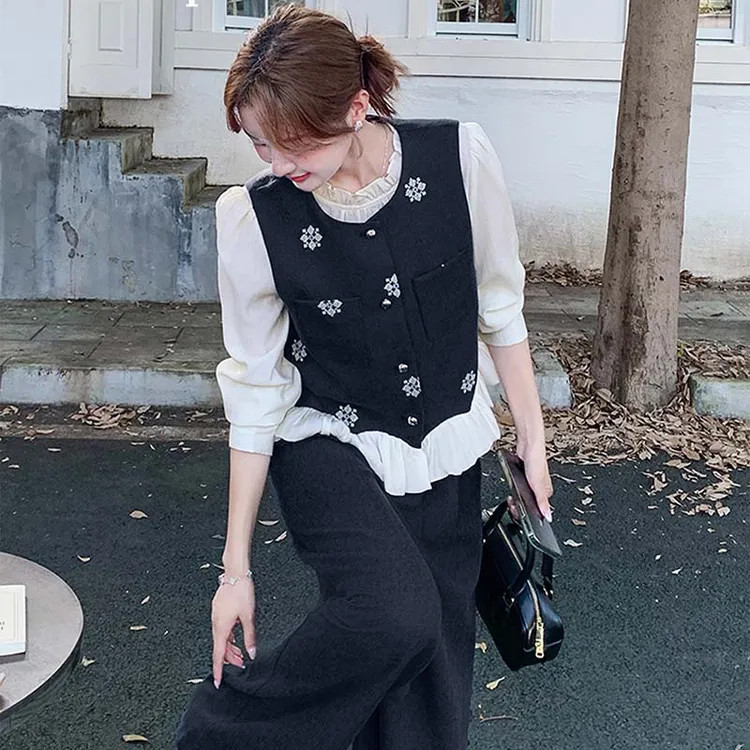 【三件套】2025春秋季老钱风藏青色百搭出游小香风裤子套装TX0144