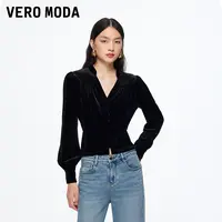 Vero ModaT恤女2025秋冬新款V领下摆收腰显瘦时尚上衣325451001