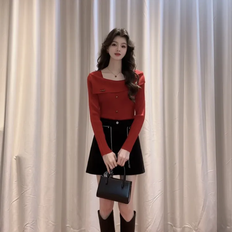 IEF/爱依服2025秋季新款韩版别致设计感女人味通勤修身毛织上衣
