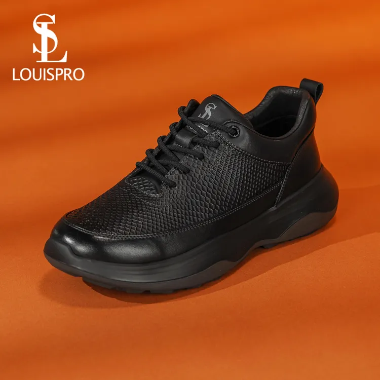 LOUISPRO旗舰秋冬名品男士纯色商务休闲皮鞋荔枝皮舒适软底运动鞋