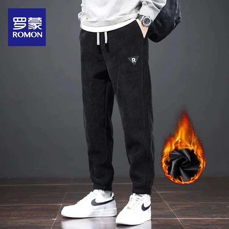 罗蒙冬季加绒保暖灯芯绒束脚休闲裤男士2025新款重磅宽松运动卫裤