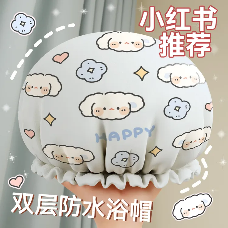浴帽女款家用沐浴帽新款防湿头发套厨房防油烟加厚双层防水洗澡帽
