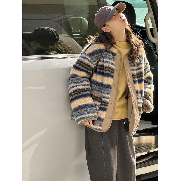 K30380孙小美双面穿女童短款棉服袄儿童加绒加厚秋冬装毛毛衣外套