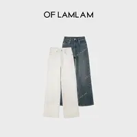 “加绒丹宁”复古风洗水绒感弹力高腰直筒牛仔裤 OFLAMLAM MN156G