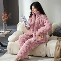 秋冬季2024年新款三层夹棉睡衣加绒加厚情侣款保暖款家居服可外穿