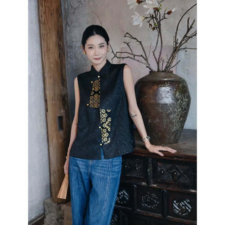CHENSMCHEN 云锦宝相花马甲女气质复古精致显瘦上衣CSEJ6059WY