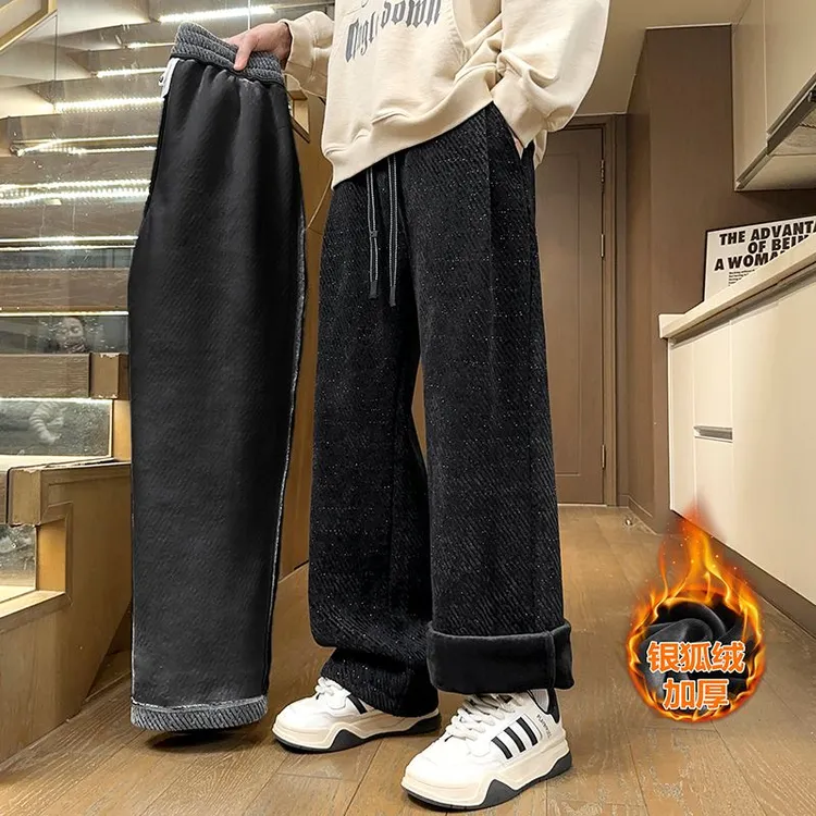 秋冬必备百搭重磅雪尼尔爆款加绒保暖运动宽松直筒情侣款式休闲裤