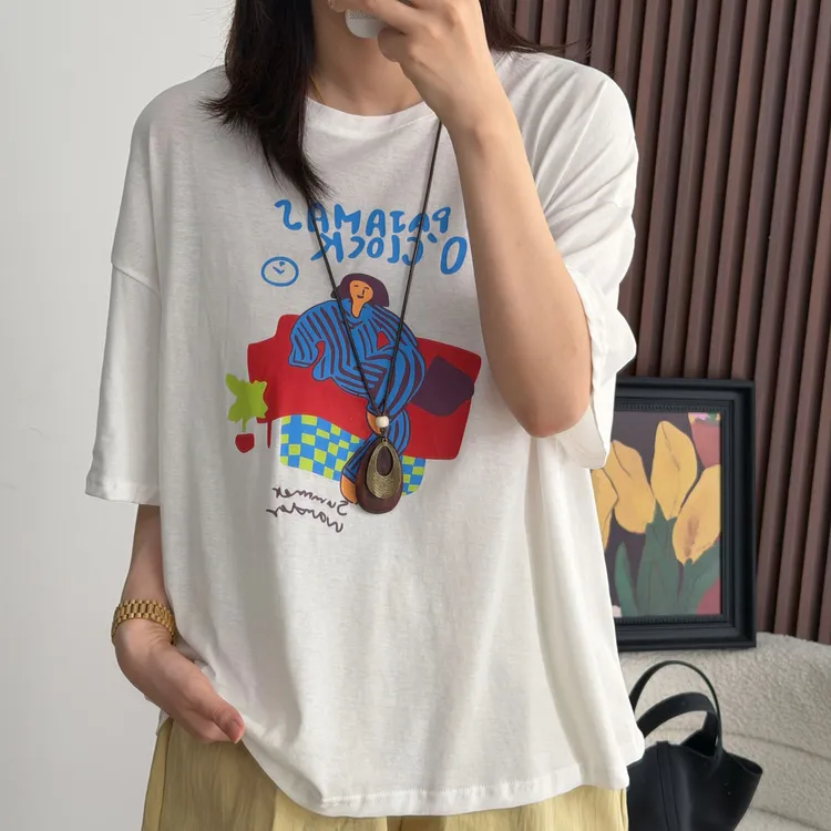 NANA【小宅女】夏季圆领可爱印花短袖T恤女宽松百搭显瘦时尚C0907