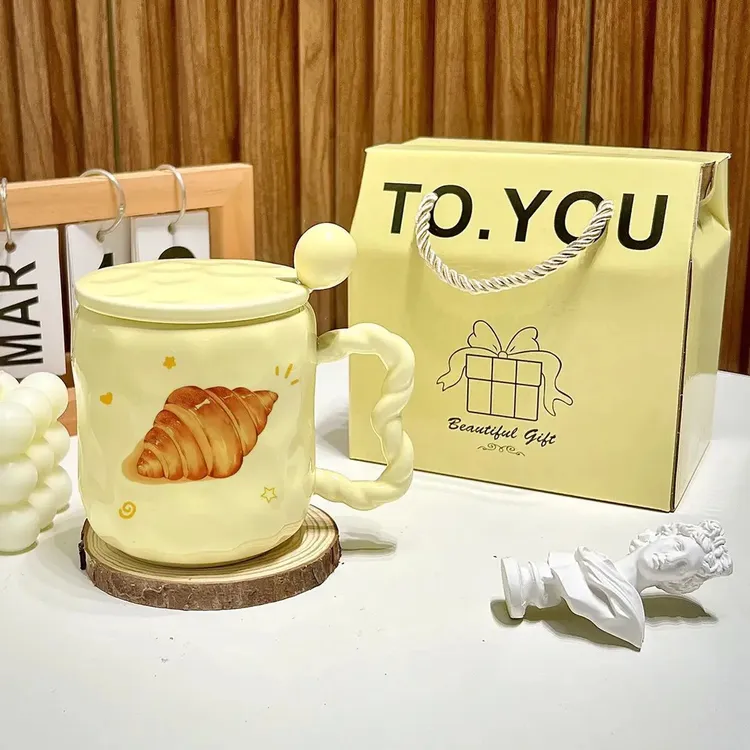 少女心网红可颂面包马克杯带盖送姐妹闺蜜高颜值生日礼物意义礼品