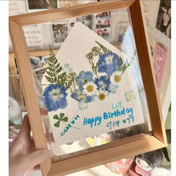 diy手工相框春日来信干花材料包压花信封贺卡情侣摆件相框装饰品 