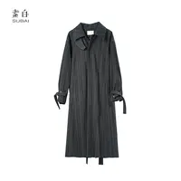 素白【山海】经典条纹长风衣外套Y01073秋季宽松高级感系带修身风衣