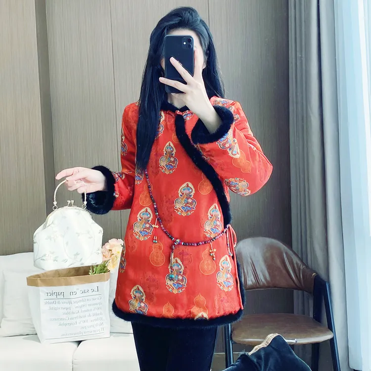 新中式国风女装2025新款改良旗袍提花加厚唐装上衣复古棉袄棉服冬