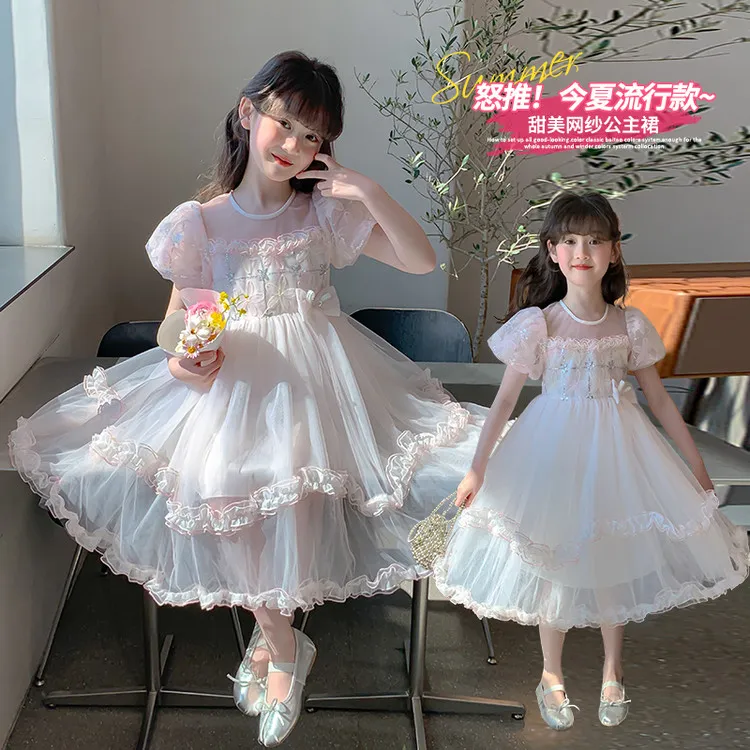女童夏季公主裙连衣裙纱裙蓬蓬纱夏装童装洋气蓬蓬裙大童礼服宝宝