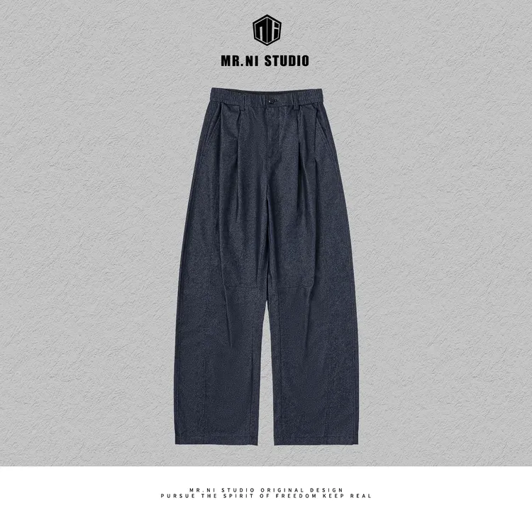 MR.NI/倪先生「绅贵靛蓝」极简主义立裁山本褶皱直筒早春牛仔裤