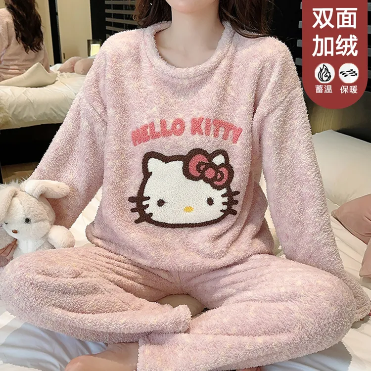 【星】秋冬加厚KT猫套头毛绒可爱睡衣女可外穿家居服套装3045