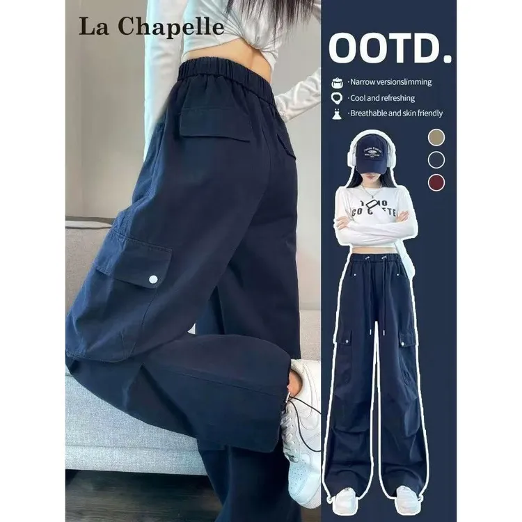 胖mm200斤美式工装裤女夏季高腰宽松直筒垂感慵懒休闲阔腿运动裤