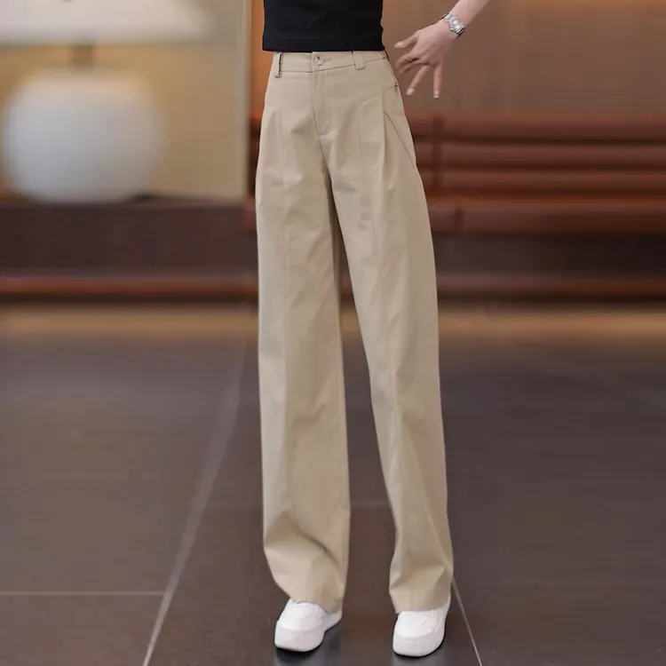天丝棉弯刀阔腿裤裤子女秋新款高腰宽松垂感百搭直筒休闲西装裤