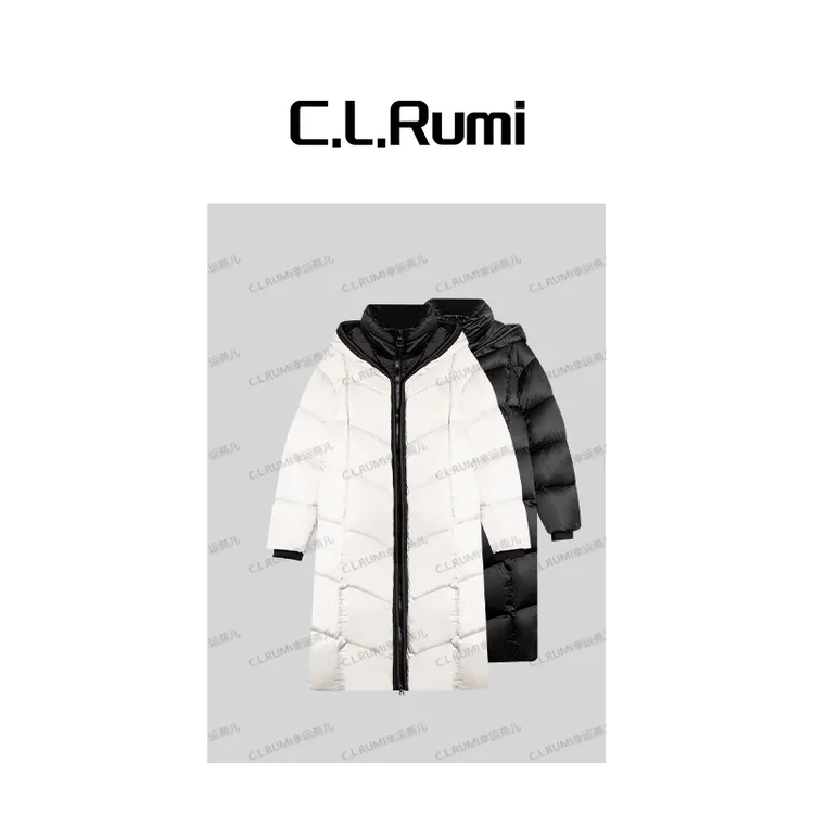 【Rumi精选】“雪域鹅”秋冬宽松保暖加厚连帽立领长款鹅绒服7228wt
