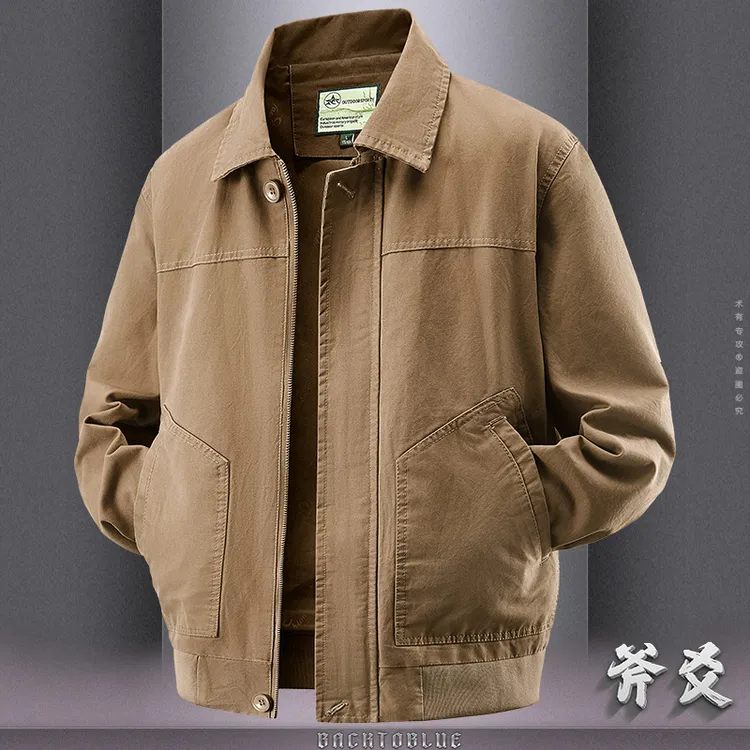 美式工装夹克男春秋季宽松大码翻领上衣服潮流复古飞行员男装外套
