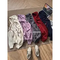 【小马刺绣】韩版慵懒风小马刺绣针织连帽抽绳开衫宽松显瘦毛衣女冬