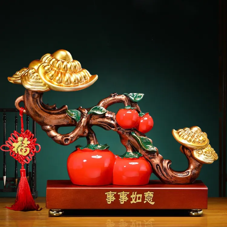 事事如意柿子摆件入门玄关客厅电视柜酒柜办公室摆设装饰品乔迁