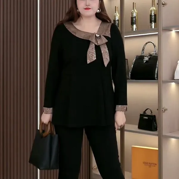 大码女装秋季新款时尚设计感蝴蝶结高级上衣ZSX25A0194 