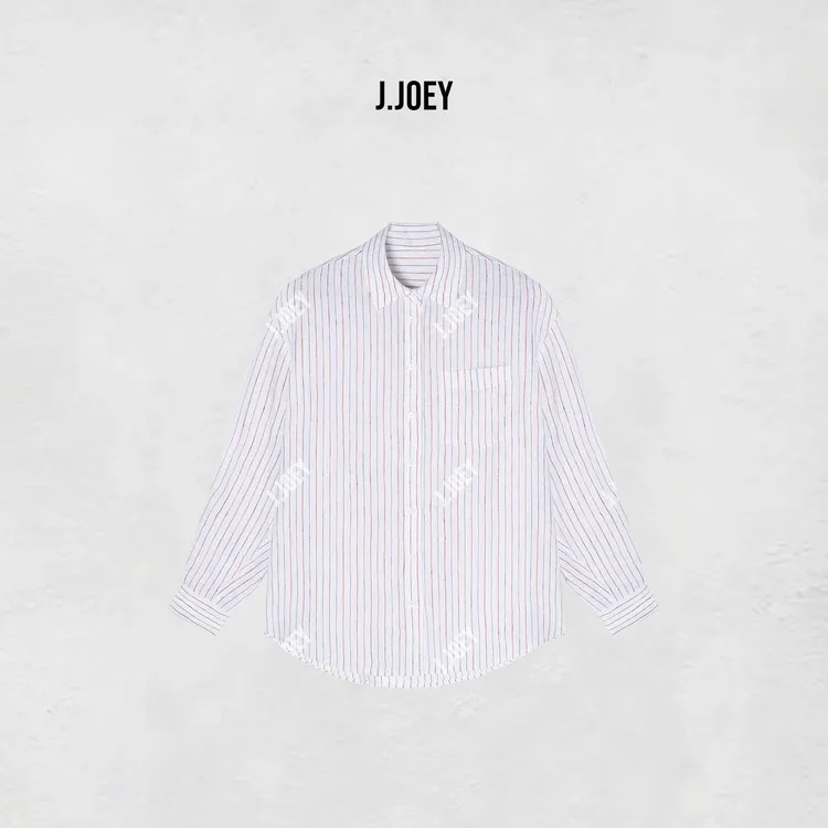 J.JOEY "100亚麻"25春季新款翻领时尚简约白色条纹衬衫 0896