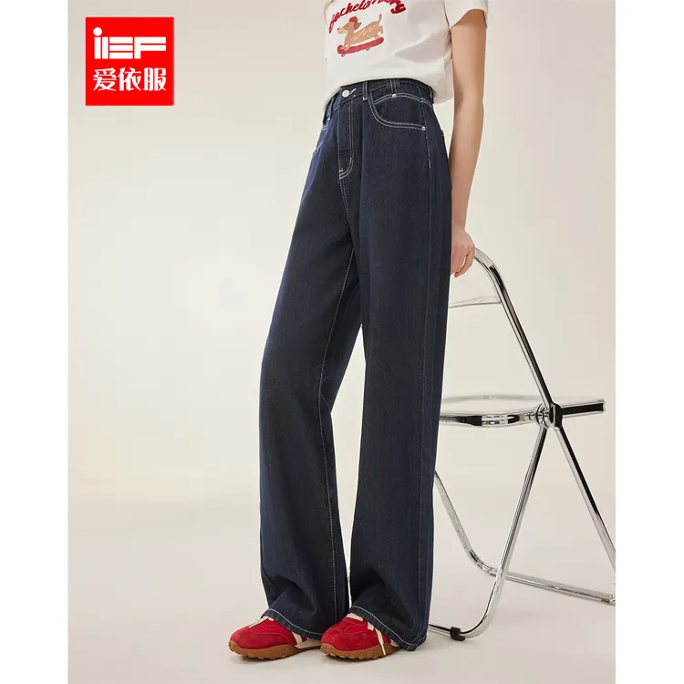 IEF/爱依服裤子2025秋季新款港式复古牛仔阔腿裤老钱风松弛感女装