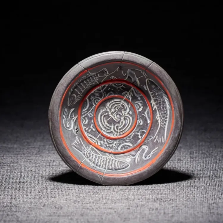 汉代捉鱼图陶盘立体冰箱贴河北博物院满城汉墓文创文物