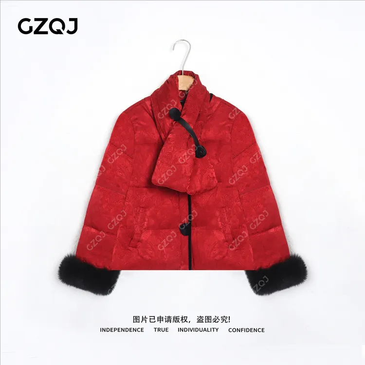 老琴私服【东方绮梦】90白鸭绒中国风围巾玫瑰狐狸毛羽绒外套女2191