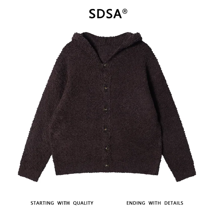 SDSA男士秋冬新款痞帅男装时尚简约纯色纽扣开衫连帽卫衣百搭上衣