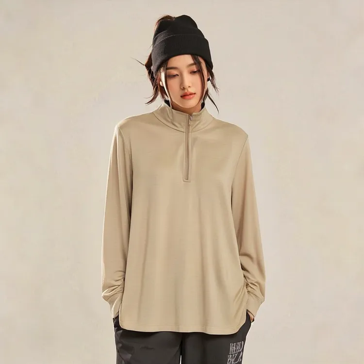 JW-【柞蚕丝半拉链】原色2025秋季柞蚕丝女士防晒长袖原色舒适百搭