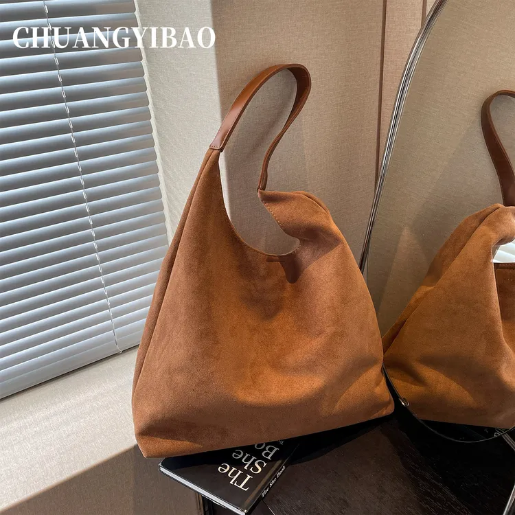 麂皮绒hobo包包女式2025新款冬季帆布单肩腋下包大容量通勤托特包