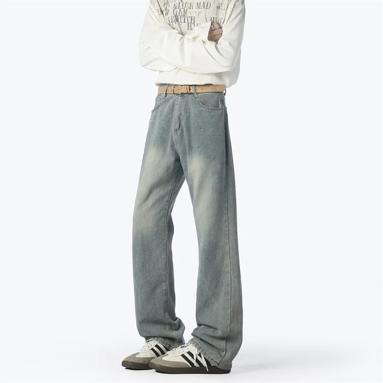 痞帅慵懒风男装直筒牛仔裤休闲港风复古男牛仔裤裤子宽松直筒秋季