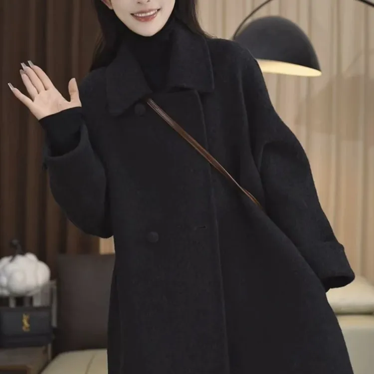 韩版单面呢子大衣女中长款小个子2025年新款宽松毛呢外套高级感