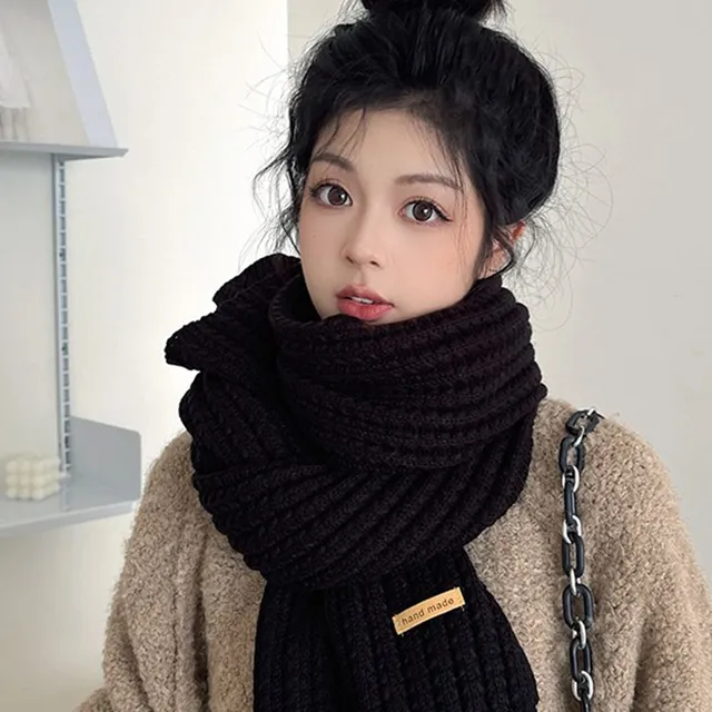 围巾女冬季保暖百搭学生情侣款围脖黑色针织毛线加厚高级感秋冬天