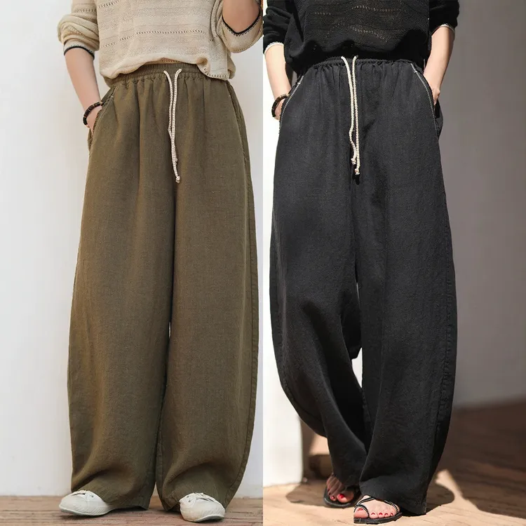 原创设计新款秋冬汉麻百搭宽松显瘦镰刀裤长裤拖地裤阔腿裤香蕉裤