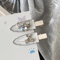 气质银色水钻蝴蝶结樱桃发夹女侧边刘海夹碎发鸭嘴夹子发卡头饰