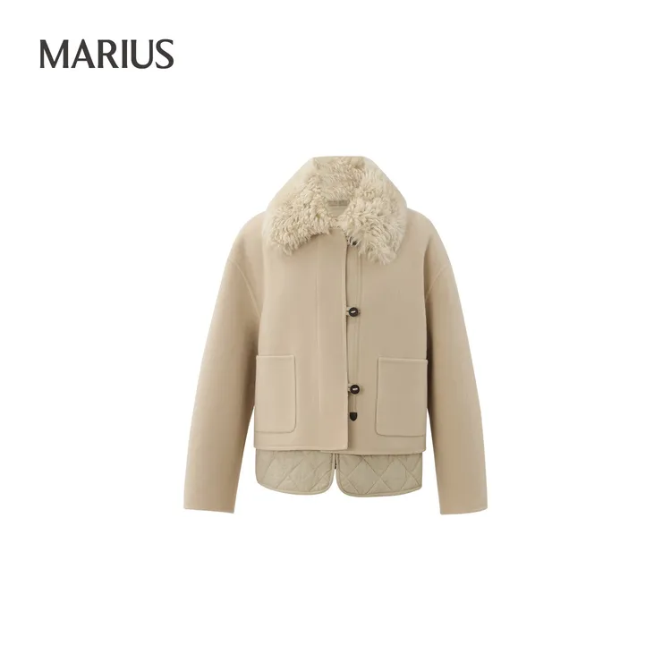 MARIUS-M-‘游牧大衣’经典双面呢毛织拼接保暖连帽大衣