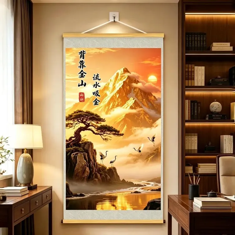 【背靠金山】新中式聚财挂画客厅玄关办公室禅意装饰画