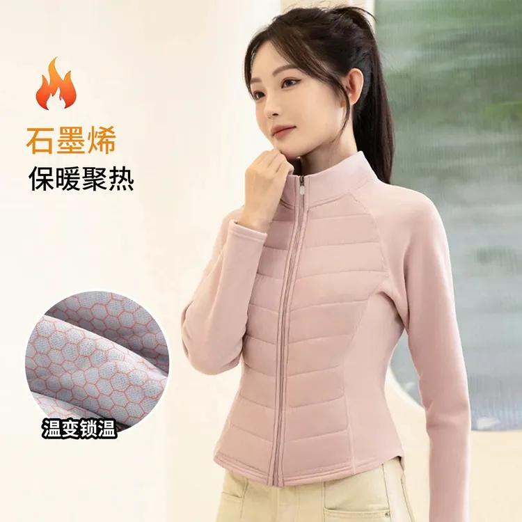 内穿大码立领常规棉服纯色拼接保暖运动外套瑜伽服健身上衣