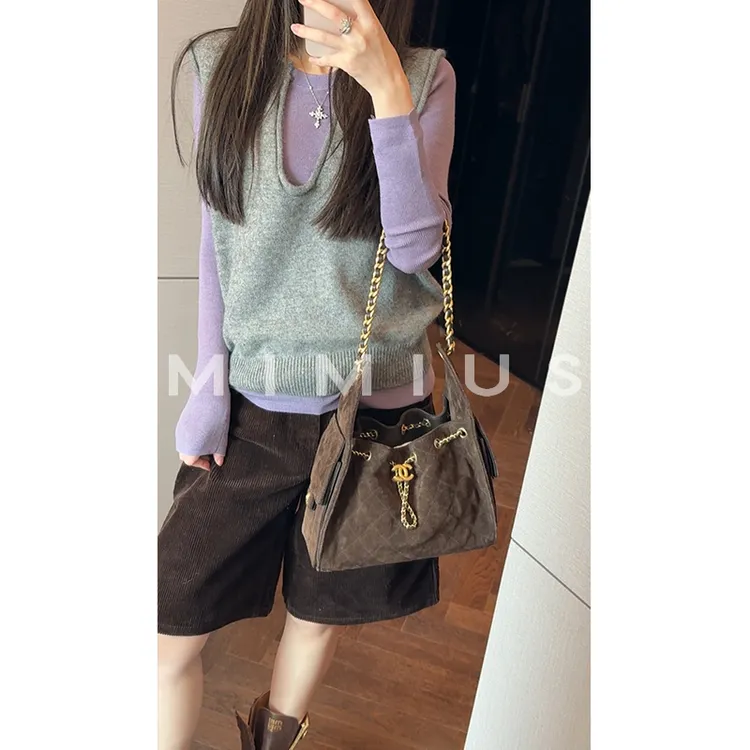 【mimius】P 韩系极简风V领马甲+长袖毛衣 WG09166