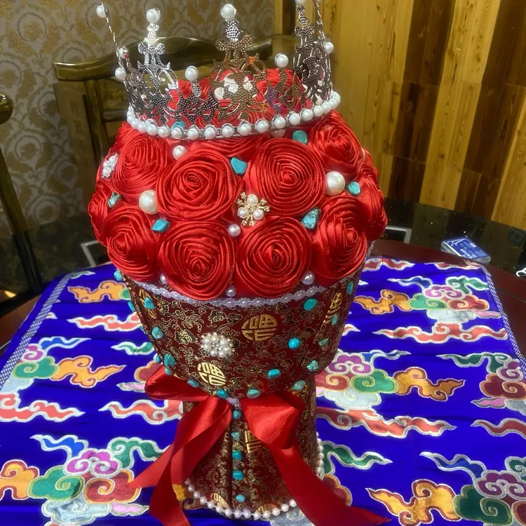 红色系创意藏式风纯手工永生花领证订婚结婚必备佳品