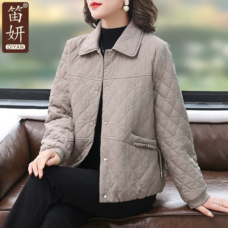 小个子妈妈秋装短款夹棉外套洋气质中老年女装上衣秋冬轻薄小棉袄